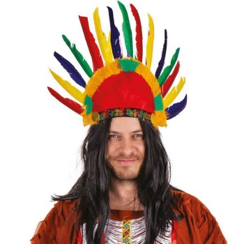 Coiffe d'indien 14 plumes multicolores