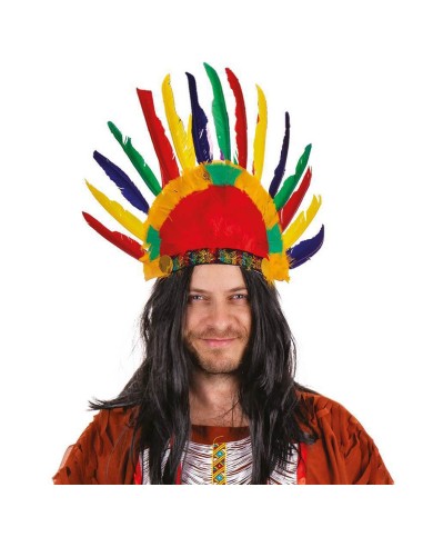 Coiffe d'indien 14 plumes multicolores