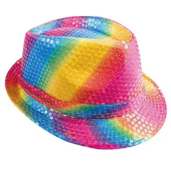 Chapeau borsalino fluo à sequins multicolore