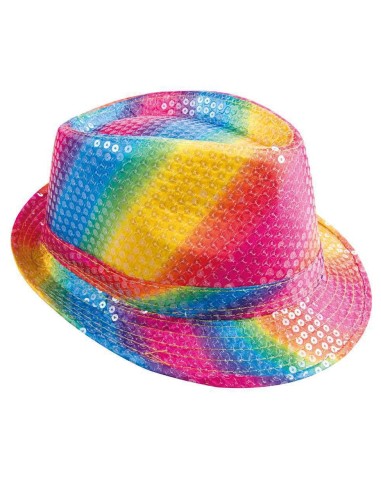 Chapeau borsalino fluo à sequins multicolore