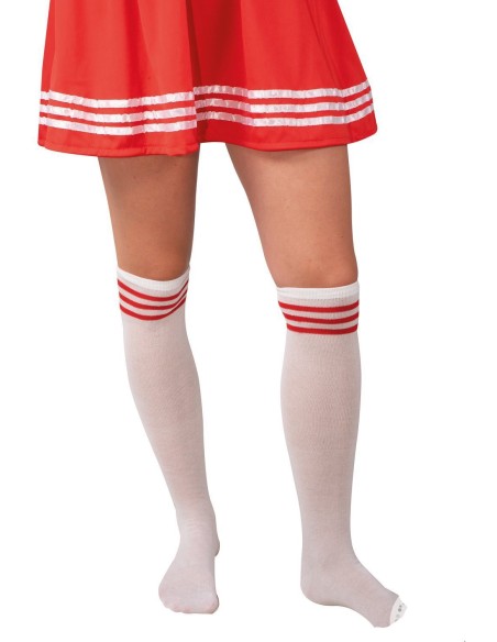 Chaussettes de pom pom girl blanc & rouge