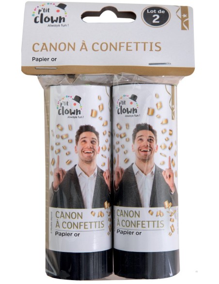 2 canons à confettis 11cm or