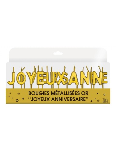 Bougies lettres Joyeux Anniversaire métallique