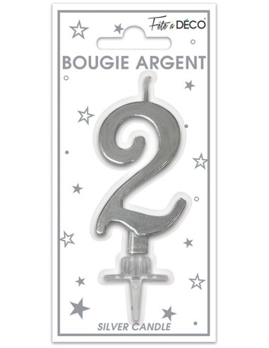 Bougie chiffre 2 argent