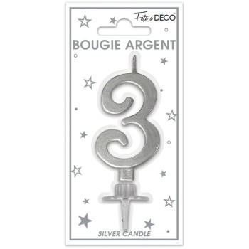 Bougie chiffre 3 argent