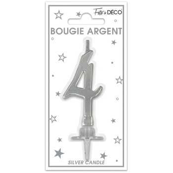 Bougie chiffre 4 argent