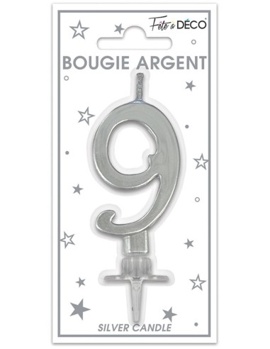 Bougie chiffre 9 argent