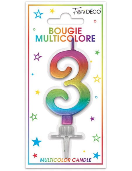 Bougie chiffre 3 multicolore