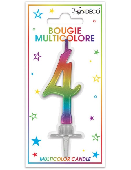 Bougie chiffre 4 multicolore