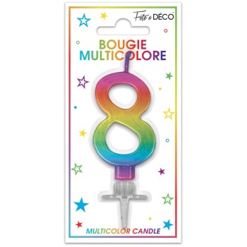 Bougie chiffre 8 multicolore