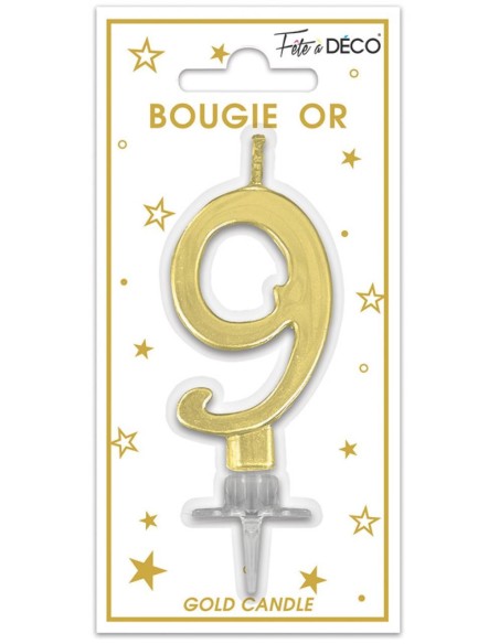 Bougie chiffre 9 or