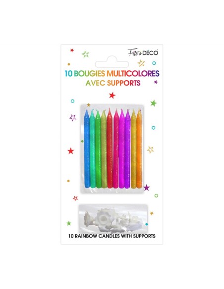 10 bougies multicolore avec support