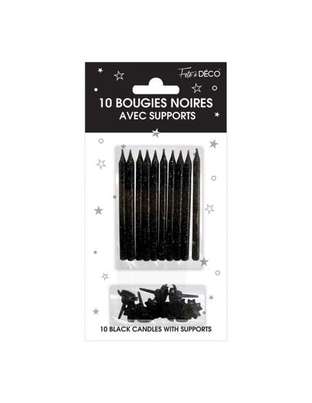 10 bougies noires avec support