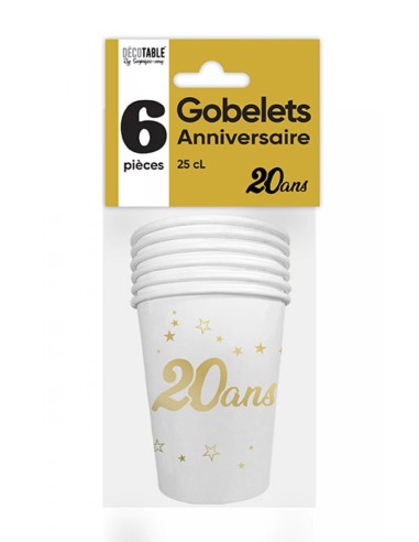 6 gobelets 20 ans or