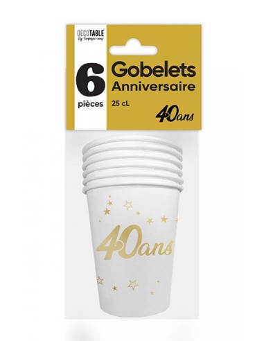 6 gobelets 40 ans or