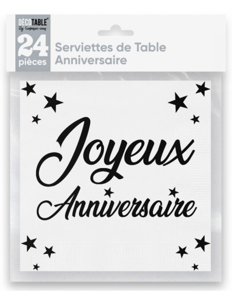 24 serviettes Joyeux Anniversaire métal