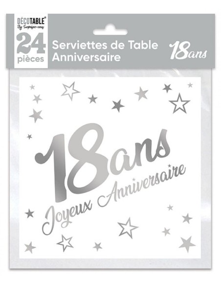 24 serviettes 18 ans argent