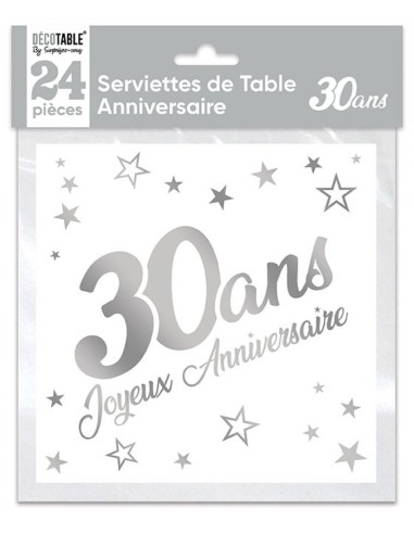 24 serviettes 30 ans argent