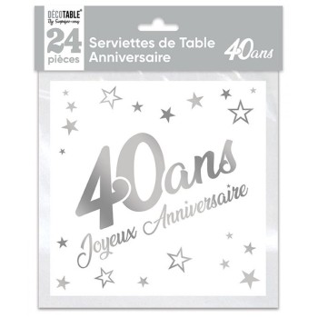 24 serviettes 40 ans argent