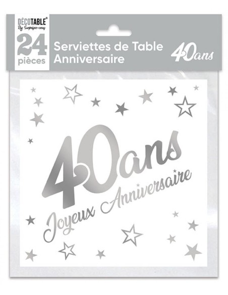 24 serviettes 40 ans argent