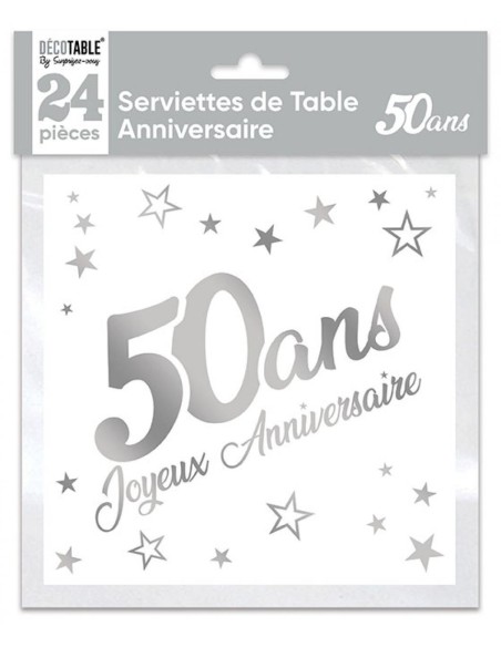 24 serviettes 50 ans argent