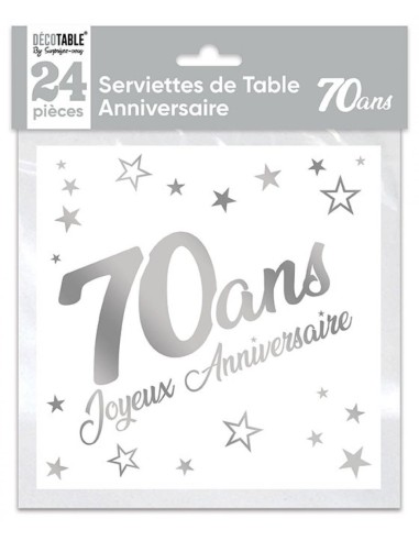 24 serviettes 70 ans argent