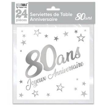 24 serviettes 80 ans argent