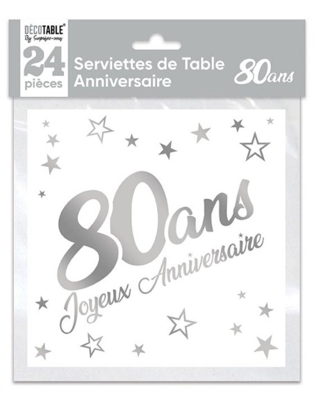 24 serviettes 80 ans argent