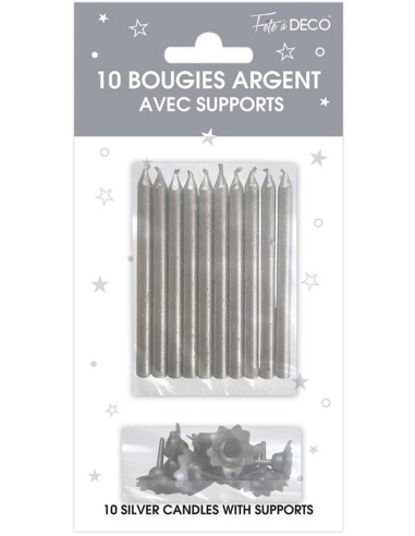 10 bougies argent avec support