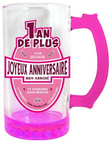 Chope à bière Joyeux Anniversaire rose