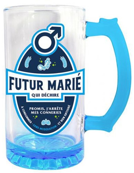 Chope à bière Futur Marié bleue