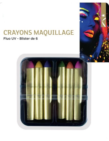 6 crayons maquillage fluo phosphorescent UV