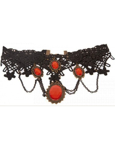 Collier dentelle avec diamants rouges