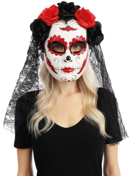 Masque Day of the Dead avec fleurs et voile