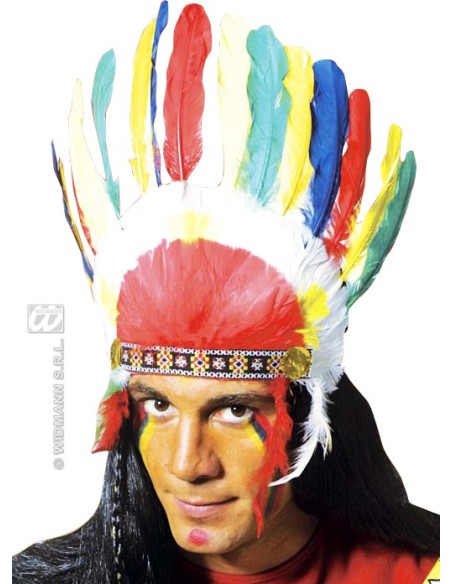 Coiffe d'indien courte avec plumes couleurs