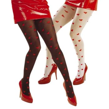 Collants noirs ou blancs avec coeurs rouges