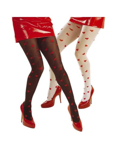 Collants noirs ou blancs avec coeurs rouges