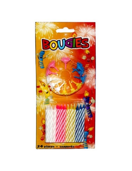 24 bougies avec support couleurs assorties